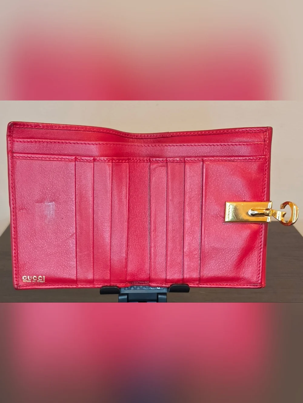 Gucci Red Leather Horsebit Bifold Wallet Vintage 1996 Gold Hardware w/ Box - Picture 9 of 16